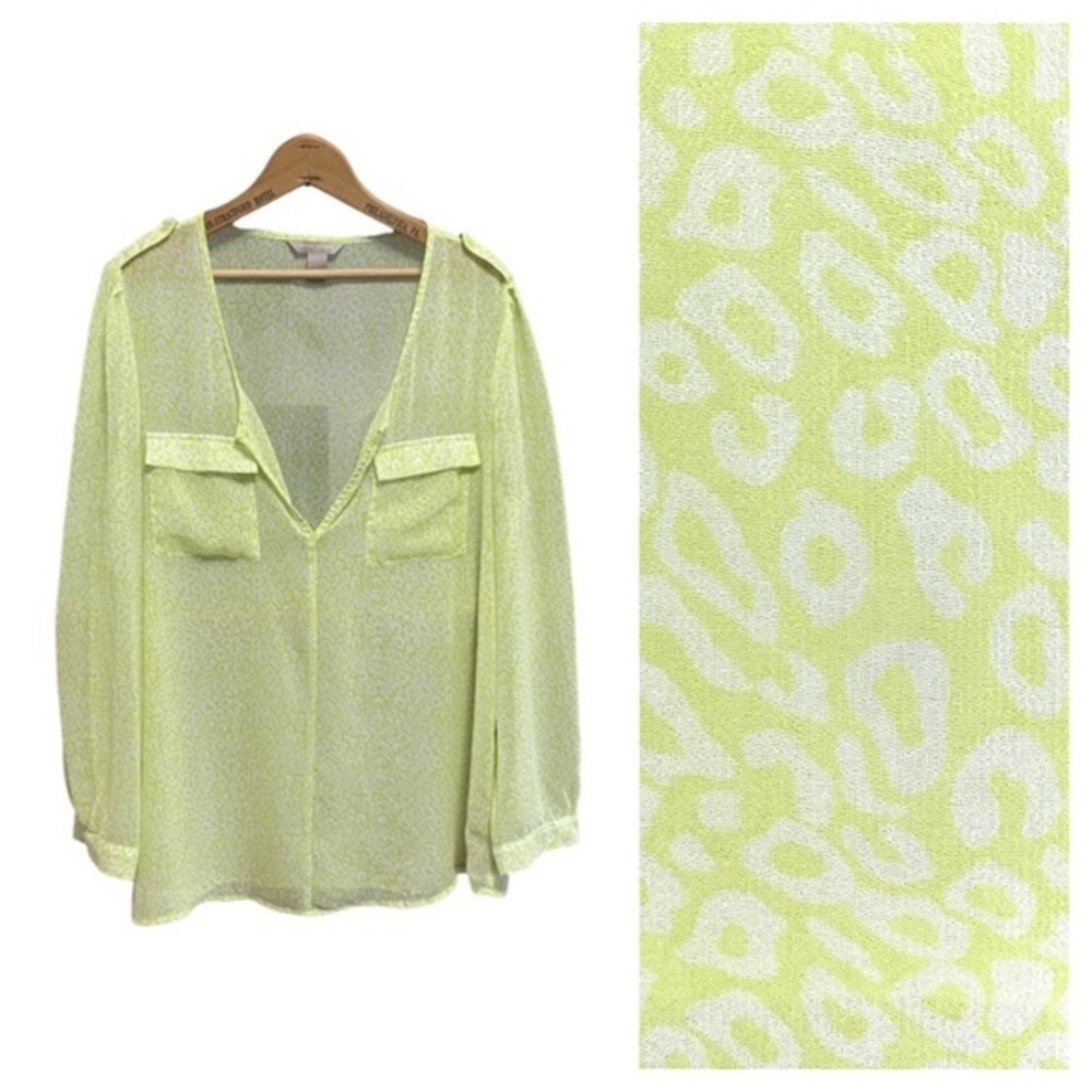 Banana Republic neon yellow animal print sheer button down shirt